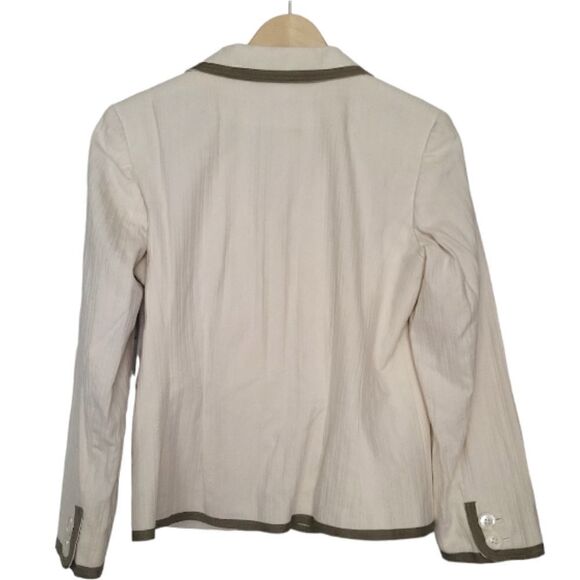 Express Cream Cotton Double Button Blazer with Tan Trim Size 10 - Picture 2 of 10